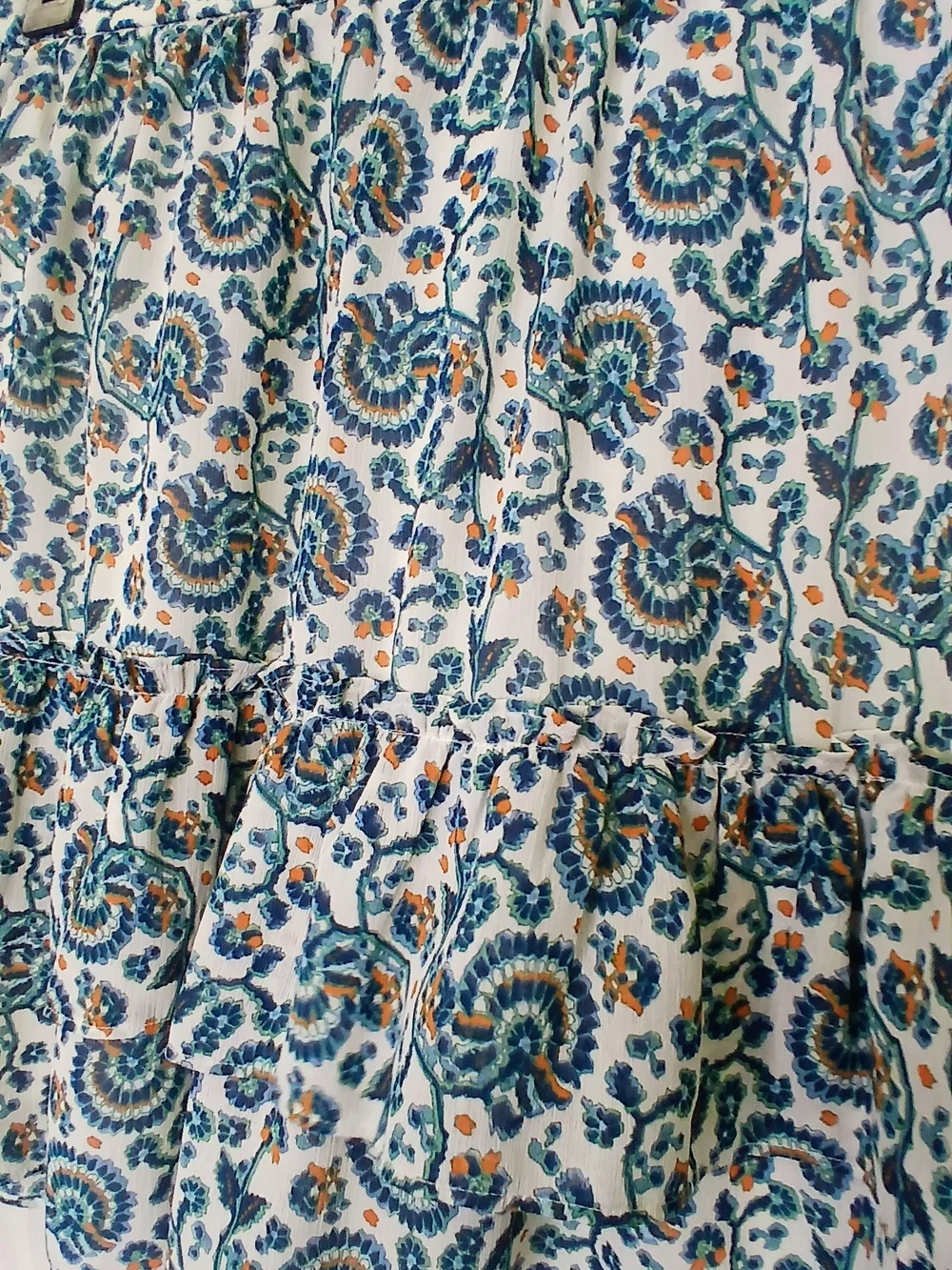 J. Crew White and Blue Floral Tiered Shorts